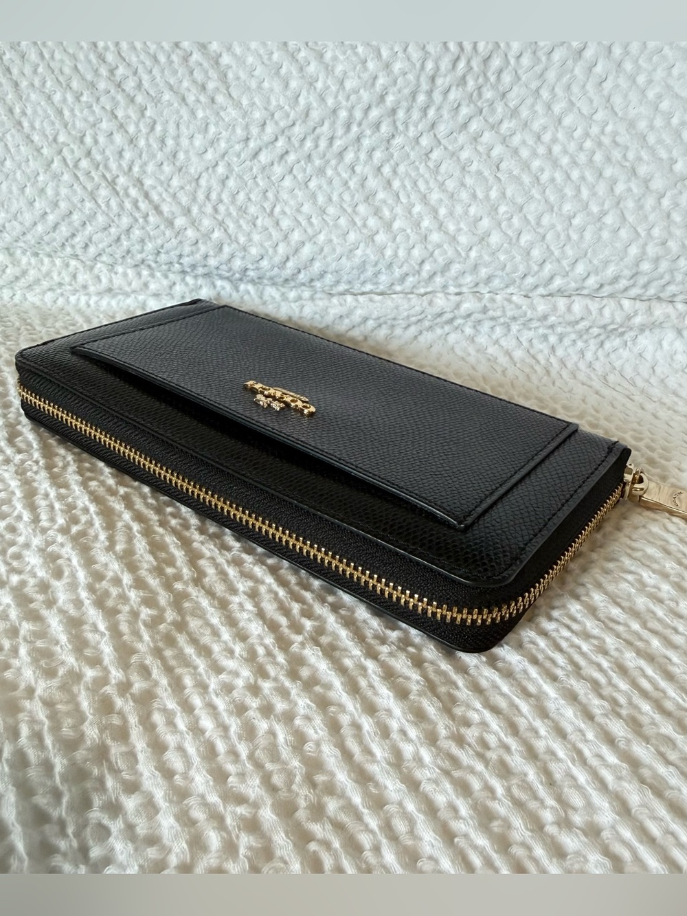 Coach Black Pebbled Zip-Around Wallet with Gold Logo - Picture 3 of 9